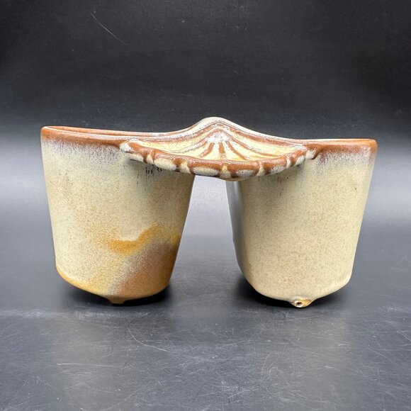 Vintage Frankoma Pottery Double Herb Pot Planter Shell Pen Holder USA Retro - Picture 4 of 14